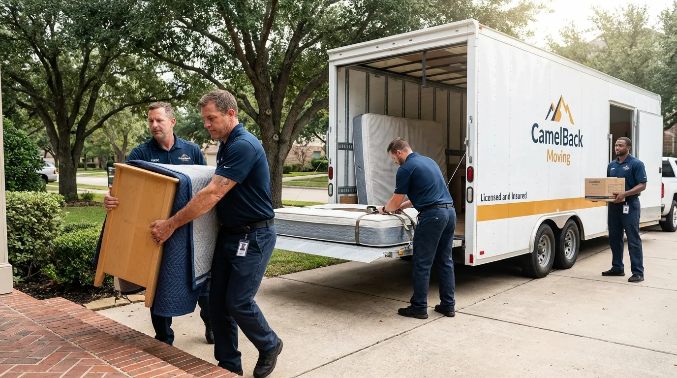 Crew loading residential truck for cross-state move from Purchase, NY