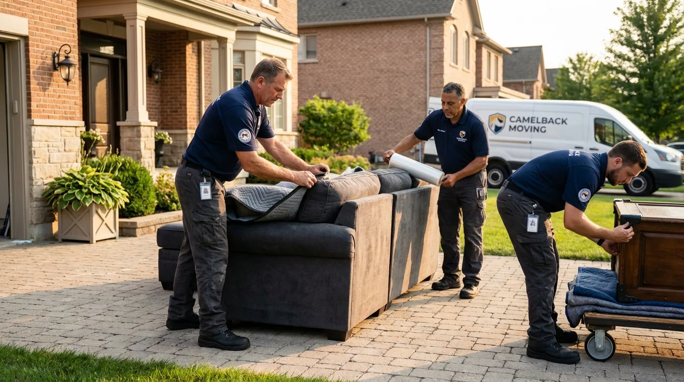 Large estate moving crew wrapping furniture in Purchase, NY